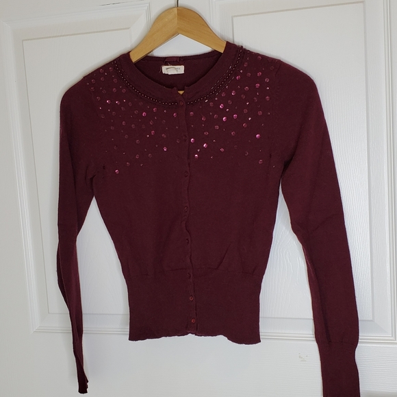 American Eagle Outfitters Sweaters - AE maroon beaded sequin cardigan medium